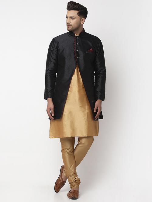 copper solid kurta pyjama with self-designed jacket - 18456089 - Very Small Image - 1