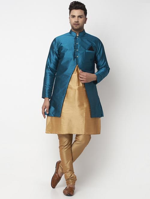 copper solid kurta pyjama with self-designed jacket - 18456091 - Very Small Image - 1