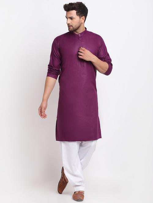 purple solid kurta pyjama set - 18456100 - Very Small Image - 1