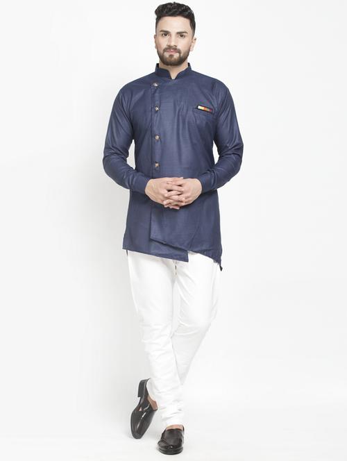 navy solid kurta pyjama set - 18456112 - Very Small Image - 1