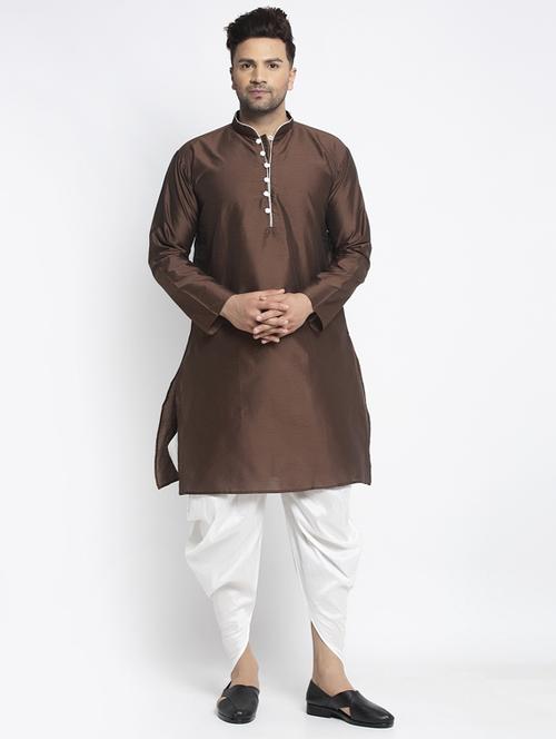 solid pure silk dhoti kurta set - 18456167 - Very Small Image - 1