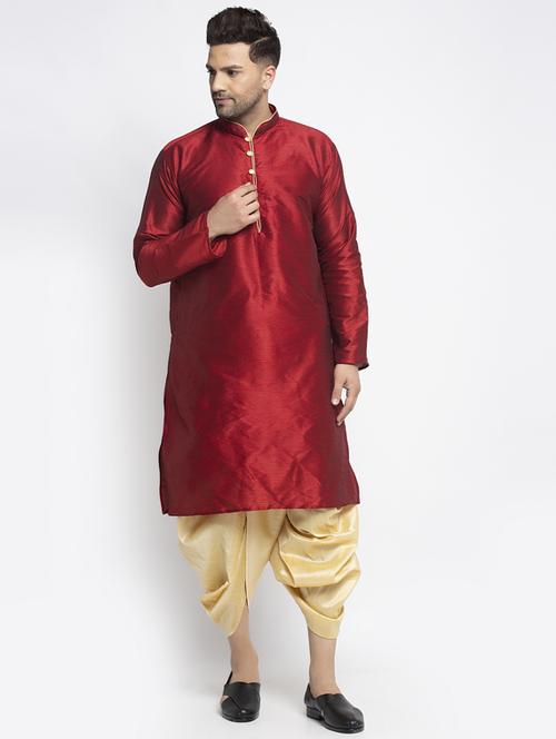 solid pure silk dhoti kurta set - 18456169 - Very Small Image - 1