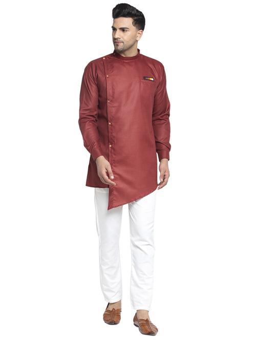 asymmetric solid kurta with white pant - 18456189 - Very Small Image - 1