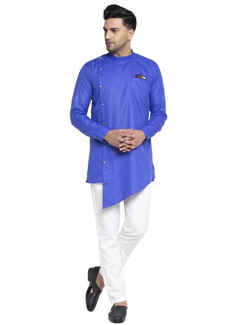 asymmetric solid kurta with white pant - 18456193 - Very Small Image - 1