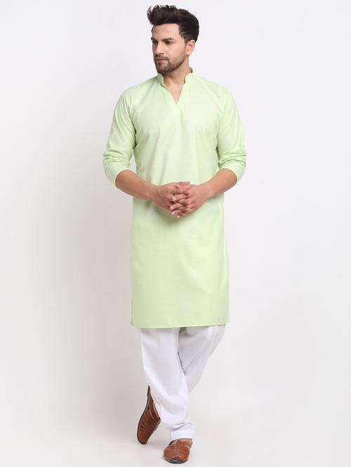 solid pathani kurta with white salwar - 18456214 - Very Small Image - 1