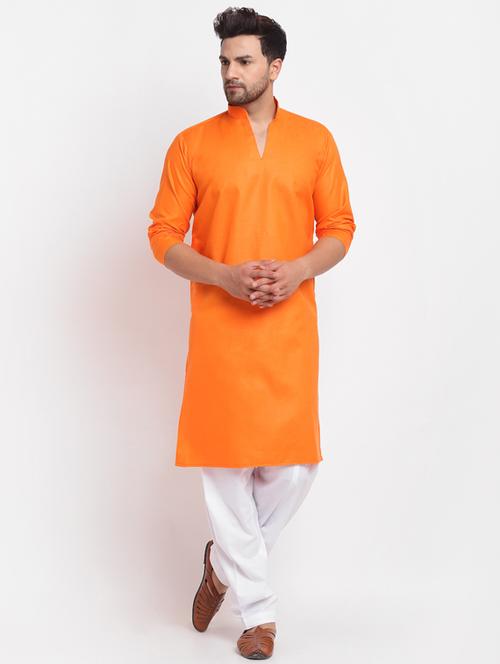 solid pathani kurta with white salwar - 18456217 - Very Small Image - 1