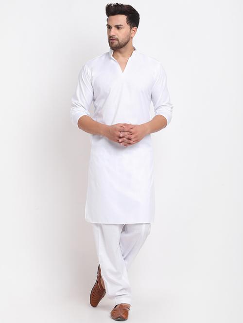 solid pathani kurta with white salwar - 18456222 - Very Small Image - 1
