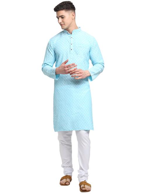 light-blue checkered kurta pyjama - 18456289 - Very Small Image - 1