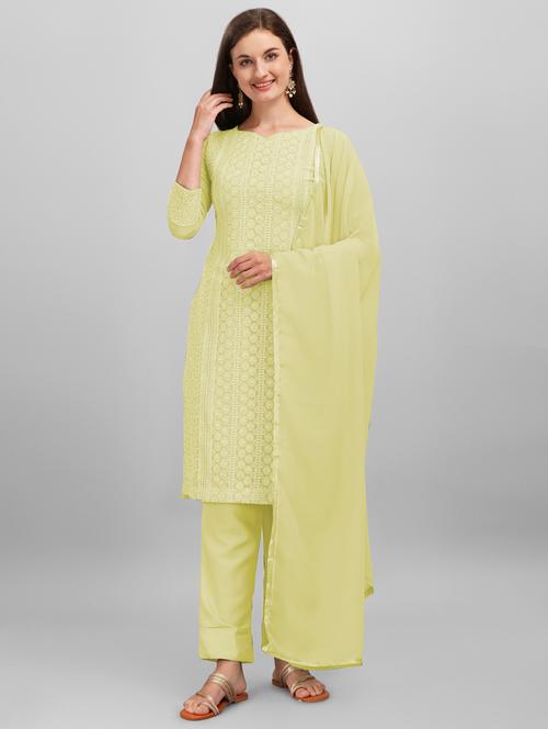 chikankari work unstitched straight pant suit set - 18456503 - Very Small Image - 1