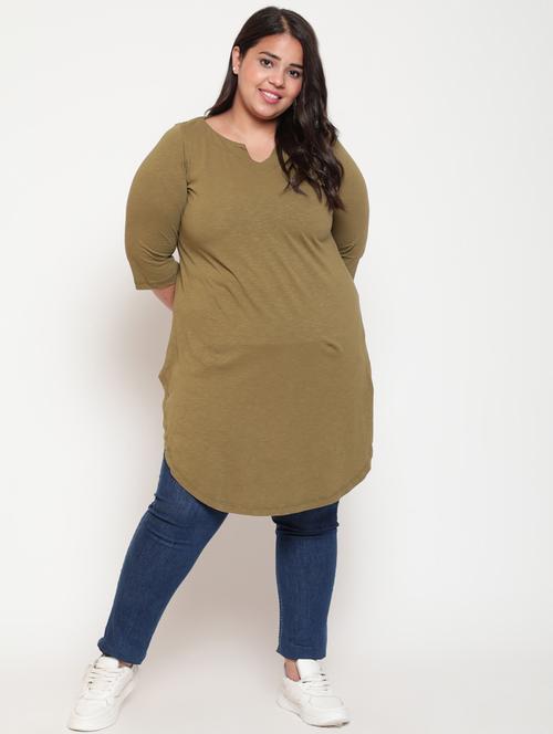 notch neck solid plus tunic - 18457252 - Very Small Image - 1