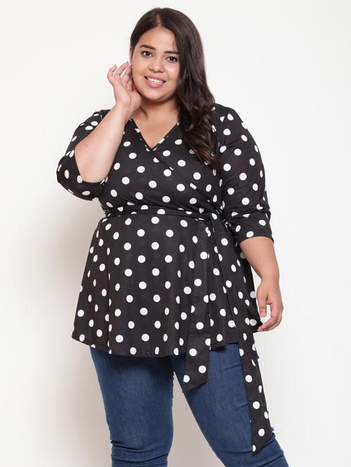 tie front polka dot plus top - 18457271 - Very Small Image - 1
