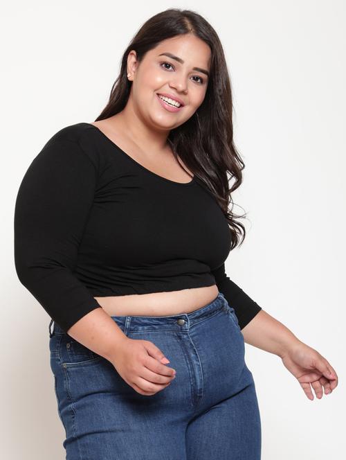 round neck solid crop plus top - 18457273 - Very Small Image - 1