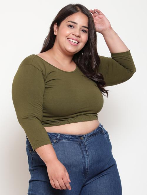 round neck solid crop plus top - 18457274 - Very Small Image - 1