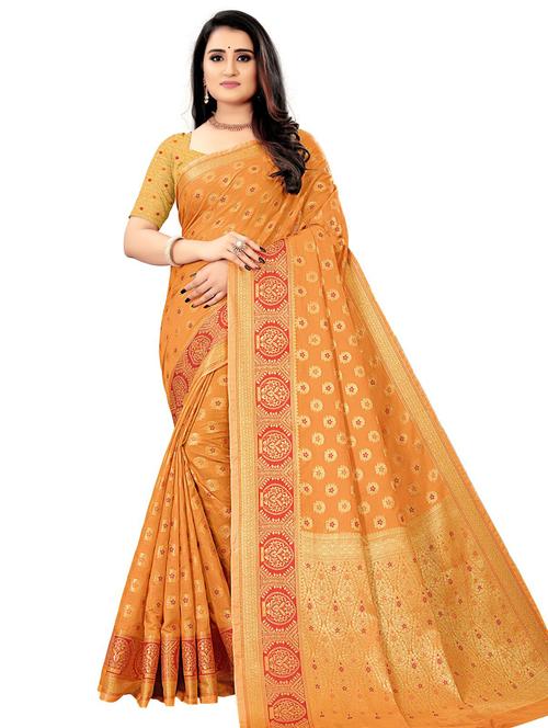 golden bordered jacquard work woven saree - 18457352 - Very Small Image - 1