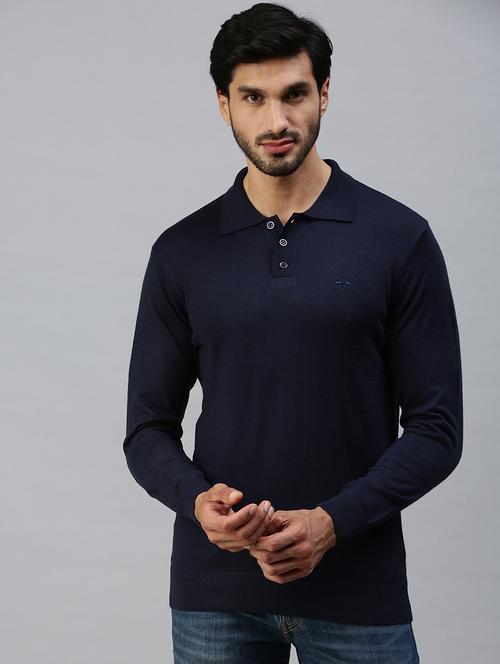 navy blue marino wool blend pullover - 18457386 - Very Small Image - 1