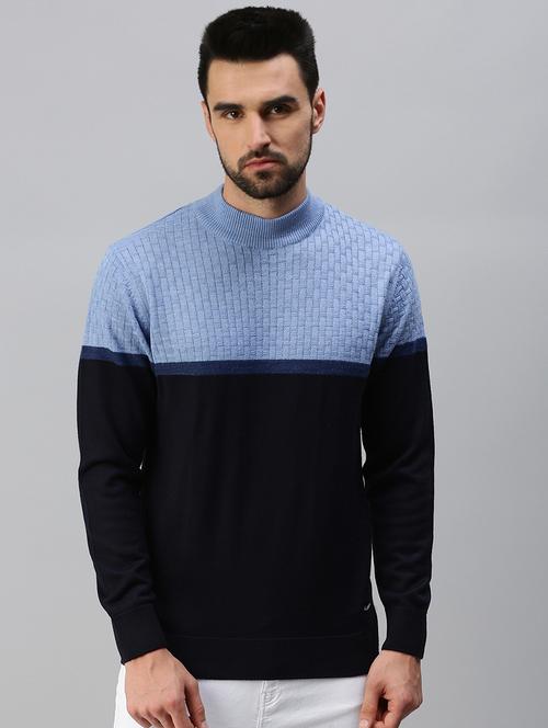 navy blue color-blocked pullover - 18457417 - Very Small Image - 1
