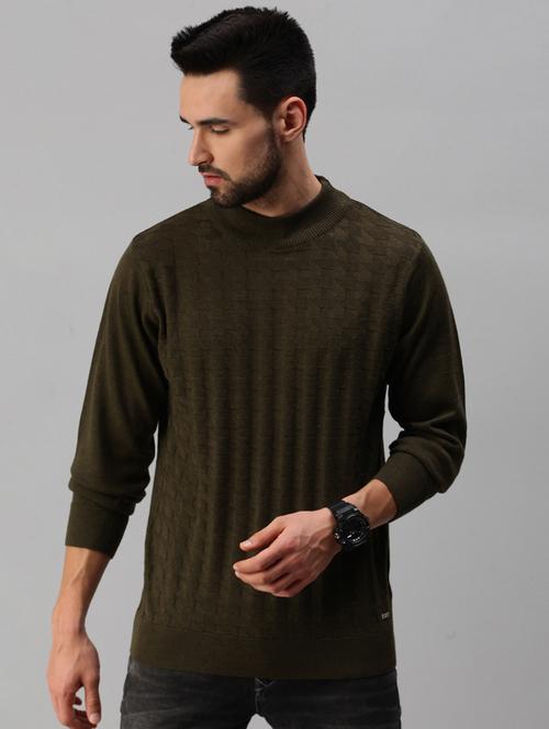 olive-green self-design pullover - 18457505 - Very Small Image - 1