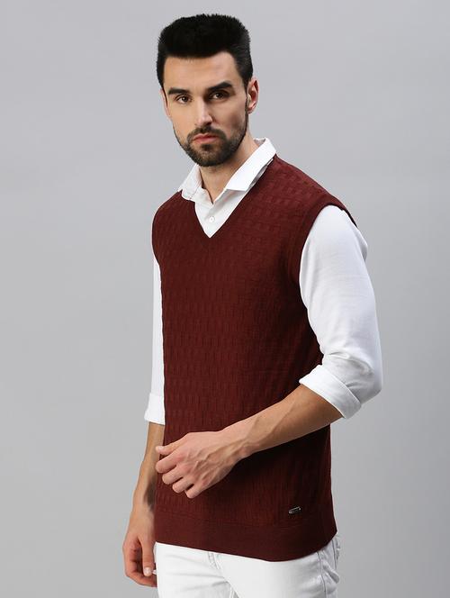 maroon self-designed pullover - 18457554 - Very Small Image - 1