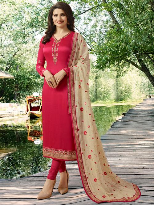 embroidered churidaar semi-stitched suit set - 18457645 - Very Small Image - 1
