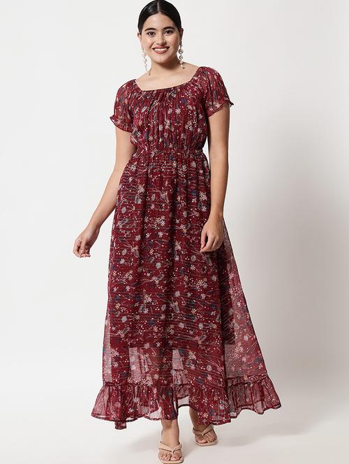 square neck floral fit & flare dress - 18457741 - Very Small Image - 1