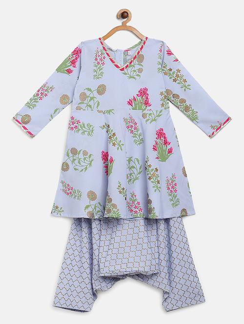 girls light blue floral kurta pant set - 18457855 - Very Small Image - 1