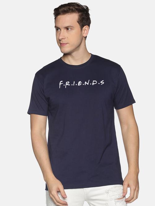 navy blue chest-printed t-shirt - 18457916 - Very Small Image - 1