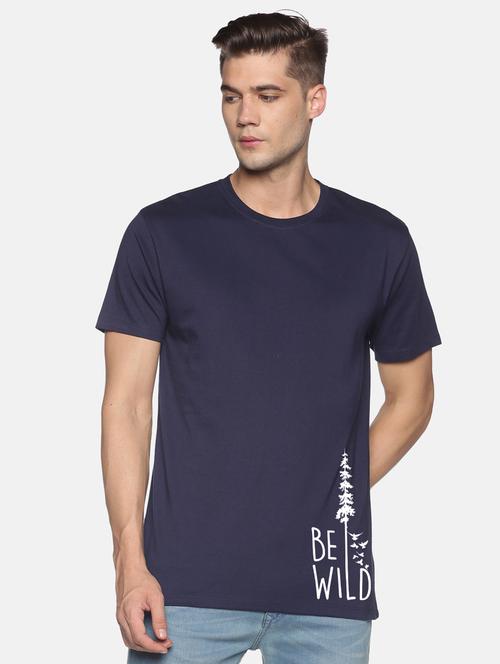 navy blue front printed casual t-shirt - 18457939 - Very Small Image - 1