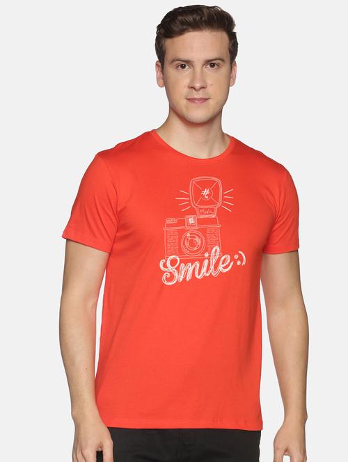 orange chest printed casual t-shirt - 18457964 - Very Small Image - 1