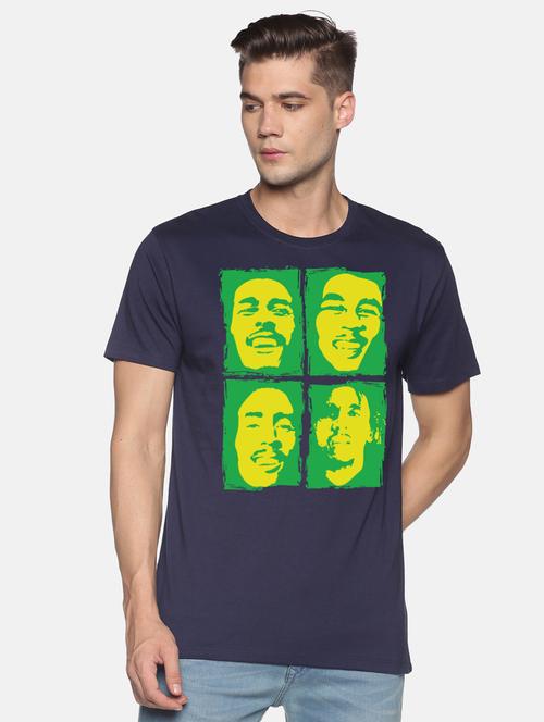 navy blue front printed casual t-shirt - 18457972 - Very Small Image - 1