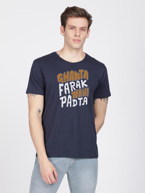 navy blue chest printed casual t-shirt - 18457975 - Very Small Image - 1