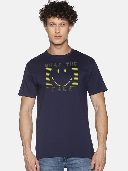 navy blue chest printed casual t-shirt - 18458008 - Very Small Image - 1