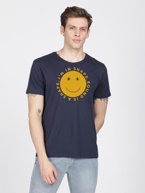 navy blue chest printed casual t-shirt - 18458018 - Very Small Image - 1