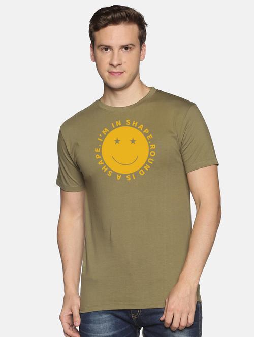 olive chest printed casual t-shirt - 18458019 - Very Small Image - 1