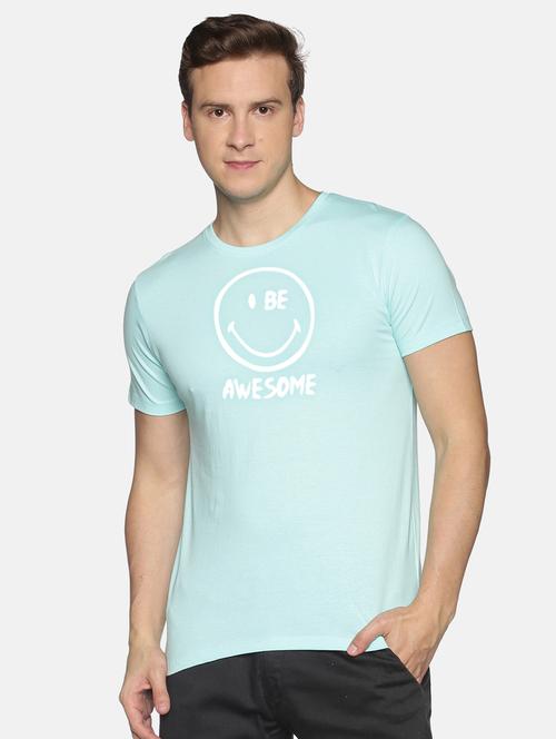 light blue chest printed casual t-shirt - 18458027 - Very Small Image - 1
