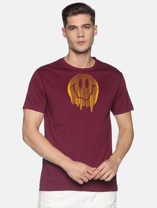 maroon chest printed casual t-shirt - 18458031 - Very Small Image - 1