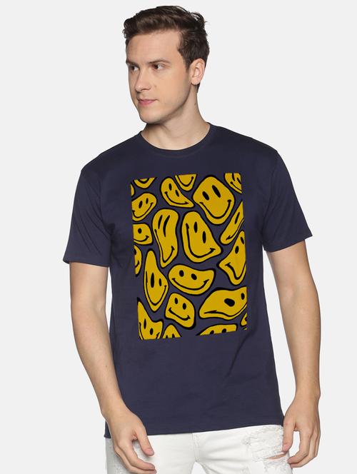 navy blue front printed casual t-shirt - 18458034 - Very Small Image - 1