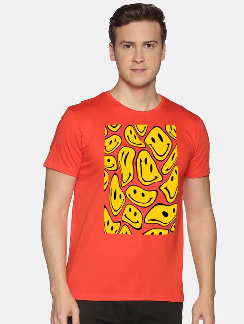 orange chest printed casual t-shirt - 18458036 - Very Small Image - 1