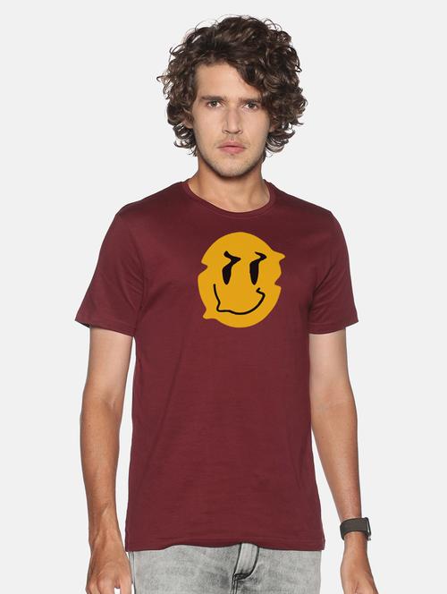 maroon chest printed casual t-shirt - 18458043 - Very Small Image - 1