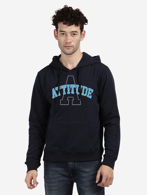 navy blue chest-printed hooded sweatshirt - 18458079 - Very Small Image - 1