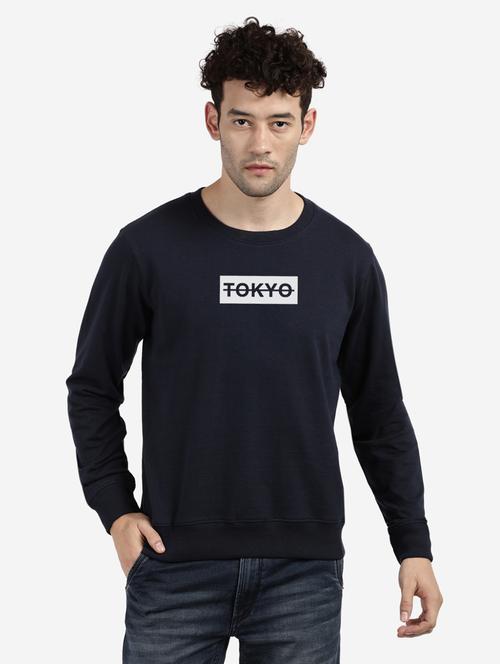 navy blue chest-printed sweatshirt - 18458089 - Very Small Image - 1