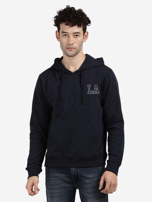 navy blue chest-printed hooded sweatshirt - 18458095 - Very Small Image - 1