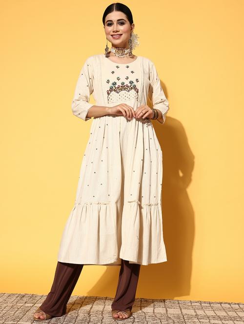 embroidered side slit kurta - 18458107 - Very Small Image - 1