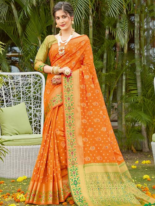 golden zari work woven saree - 18458181 - Very Small Image - 1