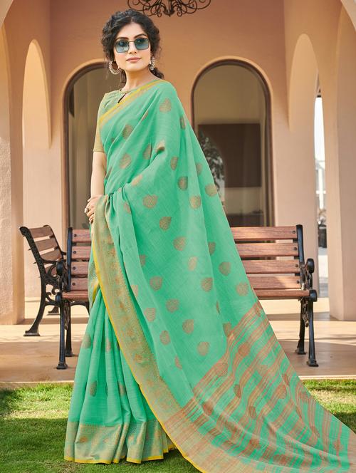 golden zari work woven saree - 18458228 - Very Small Image - 1