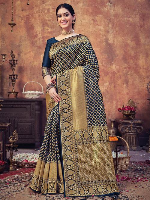 women's self design navy blue colored saree - 18458262 - Very Small Image - 1