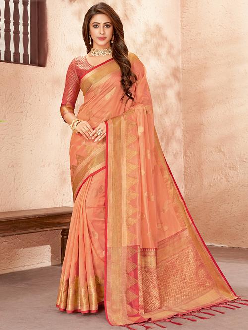 golden zari work woven saree - 18458296 - Very Small Image - 1