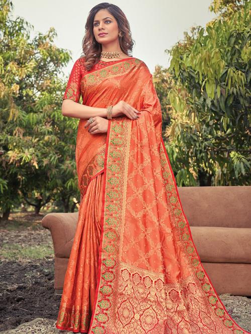 golden zari work woven saree - 18458301 - Very Small Image - 1
