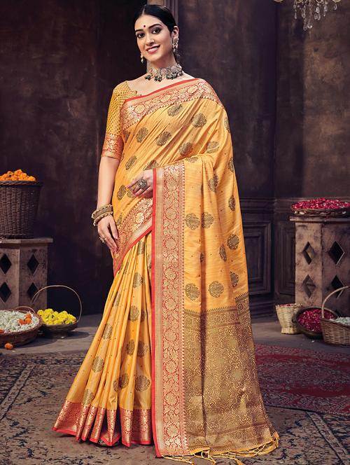 golden zari work woven saree - 18458304 - Very Small Image - 1