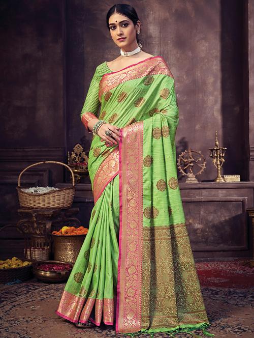 golden zari work woven saree - 18458306 - Very Small Image - 1