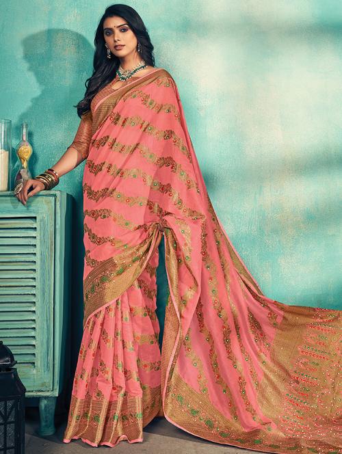golden zari work woven saree - 18458319 - Very Small Image - 1